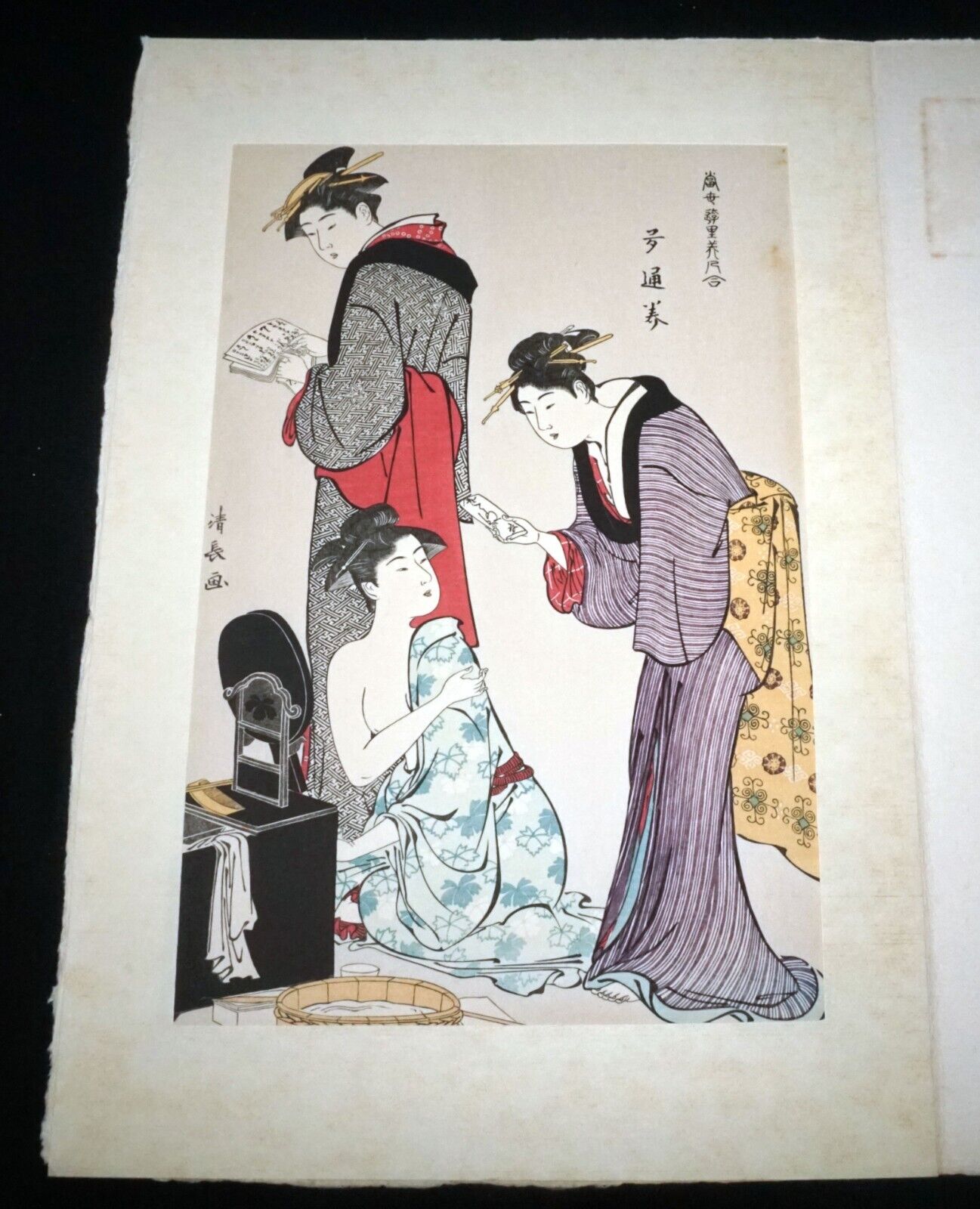 Vintage Japanese Woodblock Repro Print Tatsumi Geisha by Torii Kiyonaga (OdC)