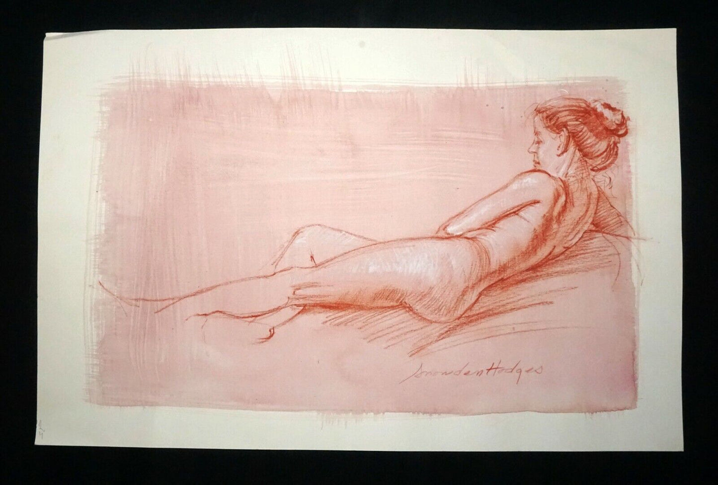 Hawaii Mixed Media Wash Painting Reclining Female Nude Snowden Hodges (Sho)#120