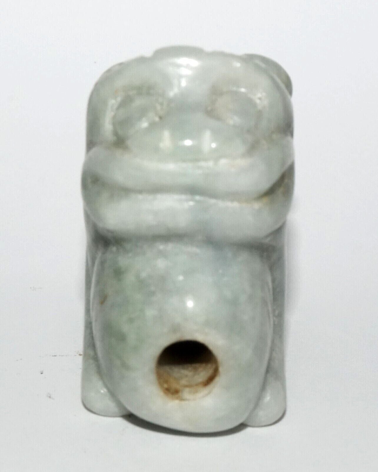 Vintage Chinese Jadeite Jade Carved Snuff Bottle w. Foo Dog & Ball (LeS) G12