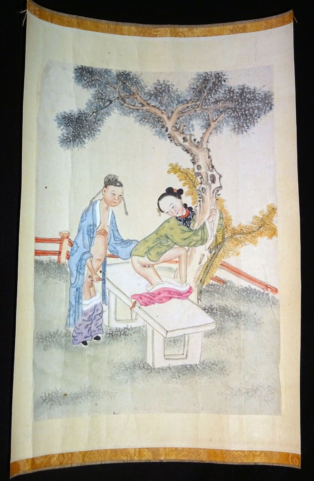 19C Chinese Erotic Pillow Color Paintings for Newly Married Couple (SoM)#2