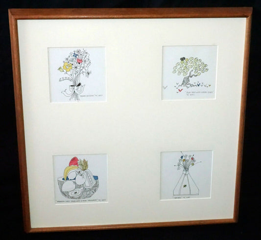 1972 US Koa Framed 4x Color Print Whimsical Grouping signed W.R.T. (CWo)