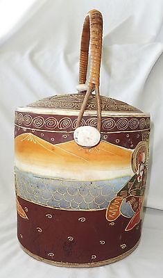 1930s Japanese Satsuma Ware Pottery Jar w. Raised Design Buddhist Deity (***)