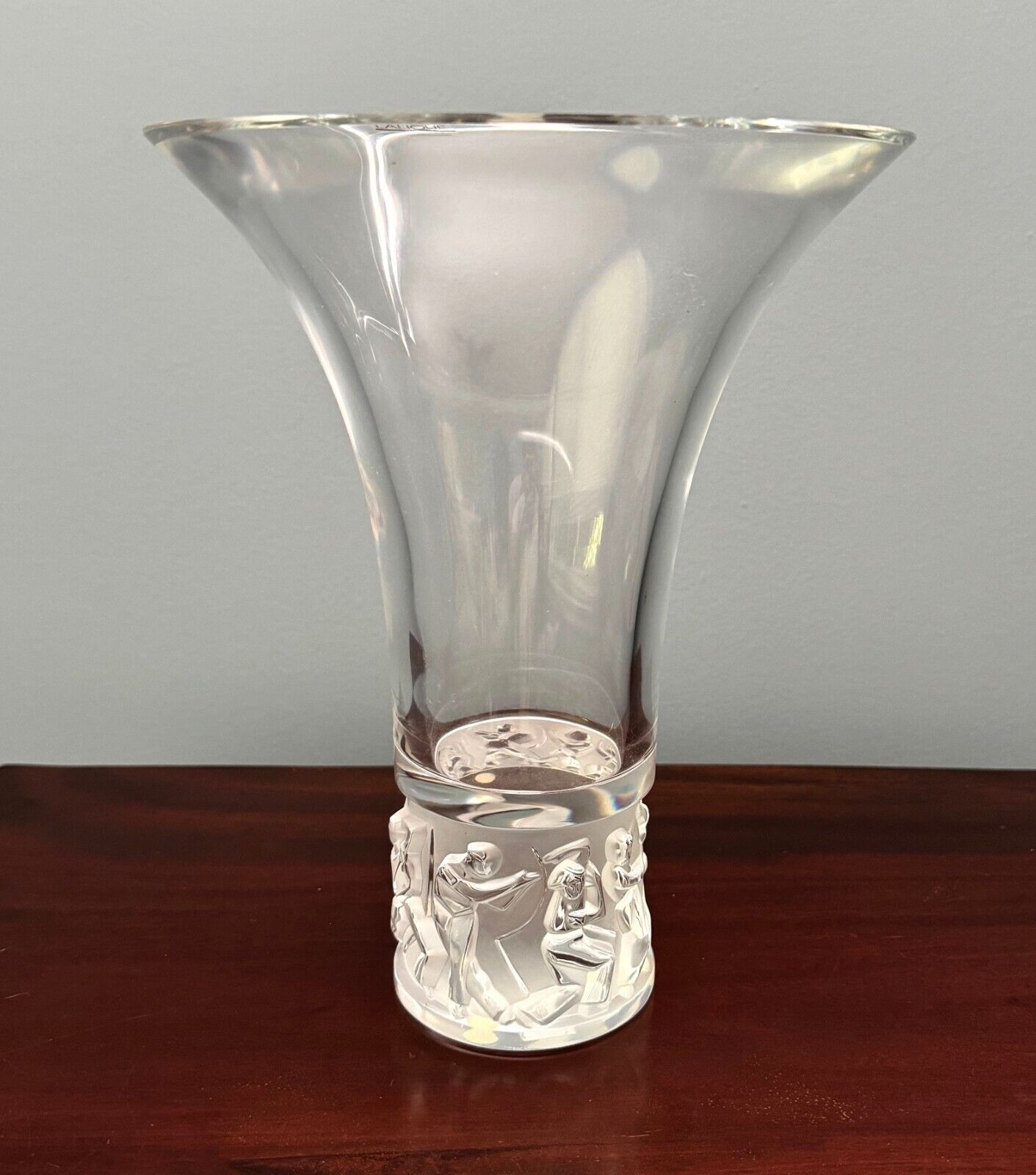 Vintage French Lalique Crystal Jazzy Vase w Tulip-Shaped Rim (InS)