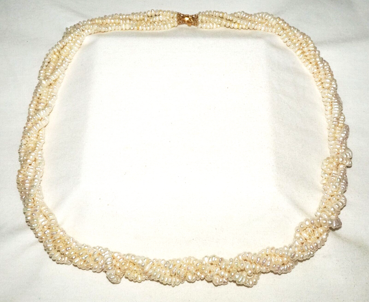 Vtg. 5x Strand Mini Baroque Pearl Necklace w. 14k Yellow Gold Clasp (GoB) #19