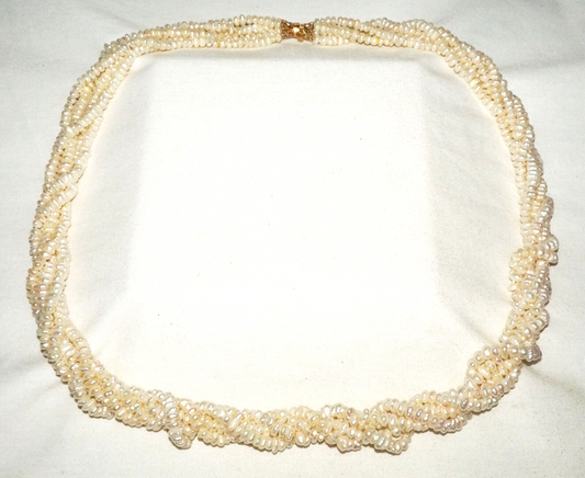 Vtg. 5x Strand Mini Baroque Pearl Necklace w. 14k Yellow Gold Clasp (GoB) #19