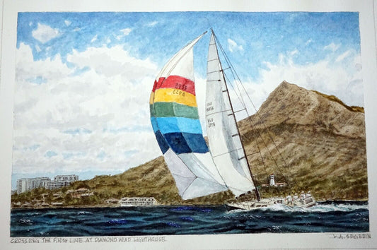 Hawaii Watercolor Painting Transpacific Sailboat Race by Larry Segedin #163