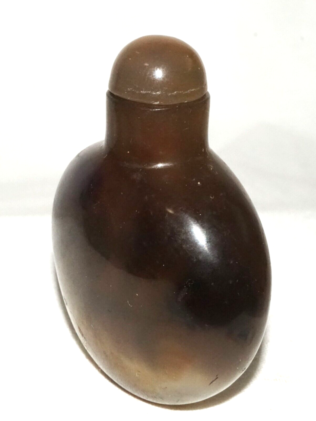 Vintage Chinese Shadow Agate Carved Snuff Bottle & Stopper (LeS)