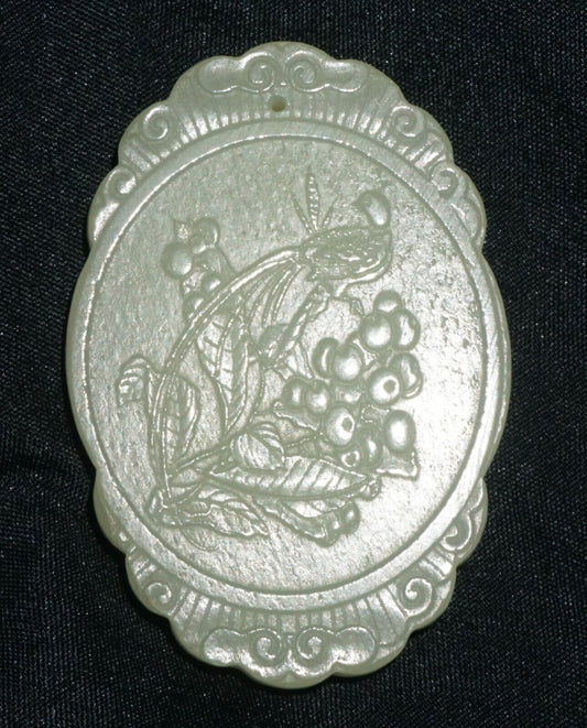 Modern Chinese Nephrite Jade Plaque Pendant w. Figure & Flower Motifs (---)