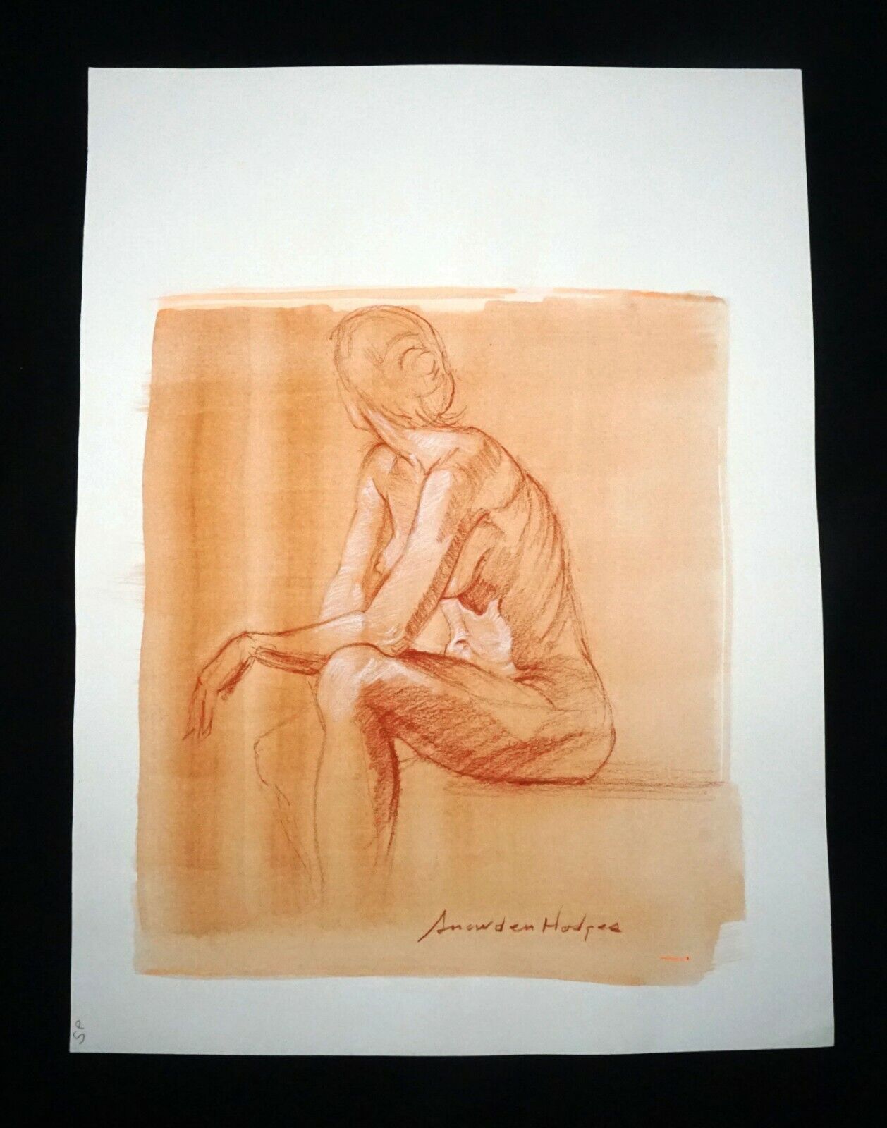 Hawaii Mixed Media Wash Painting Seated Female Nude Snowden Hodges (Sho)#134