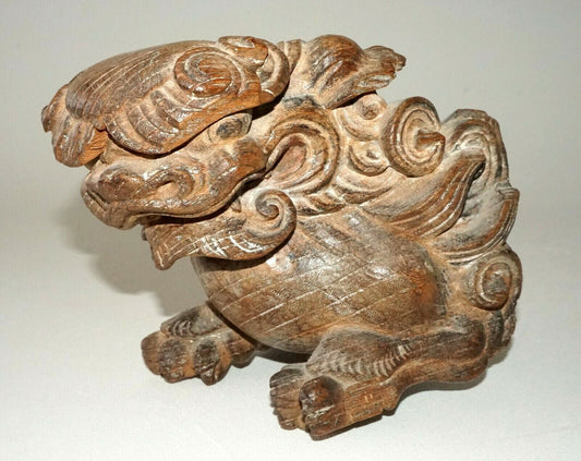 19C Japanese Keyaki Wood Carved Lion Dog Wall Ornament Sculpture (MoW)