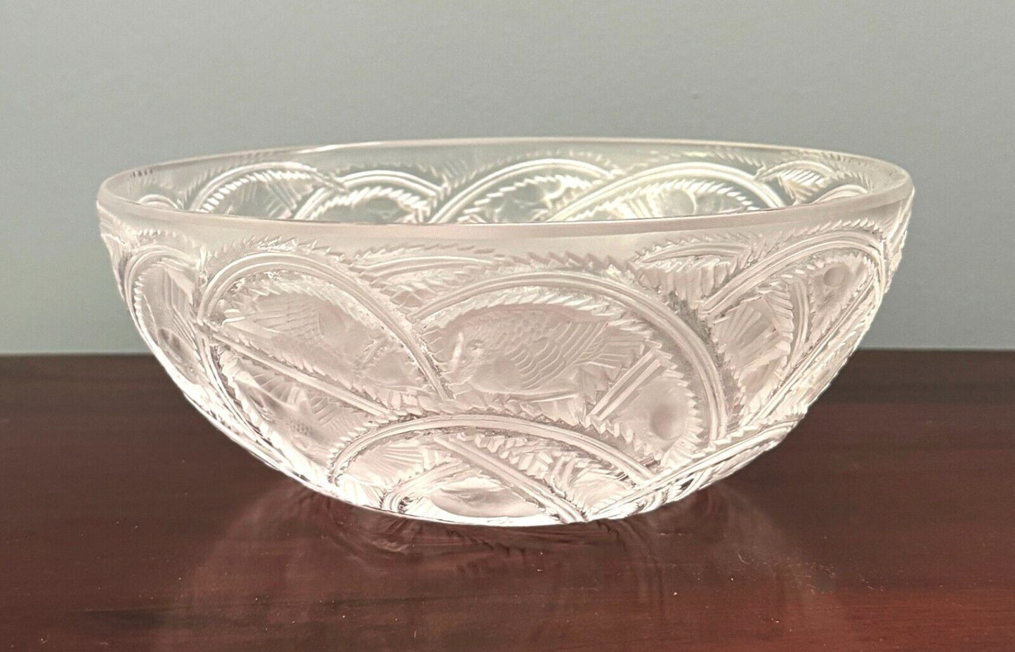 Vintage French Lalique Crystal Pinsons Finches Bird Bowl 9.25" (AHB)