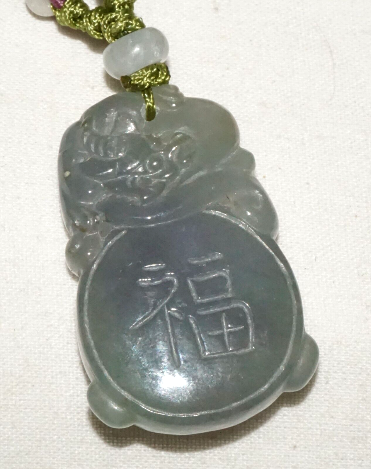 Vintage Chinese Semi Translucent Grey Blue Jade Pendant Dragon (InS)#L4