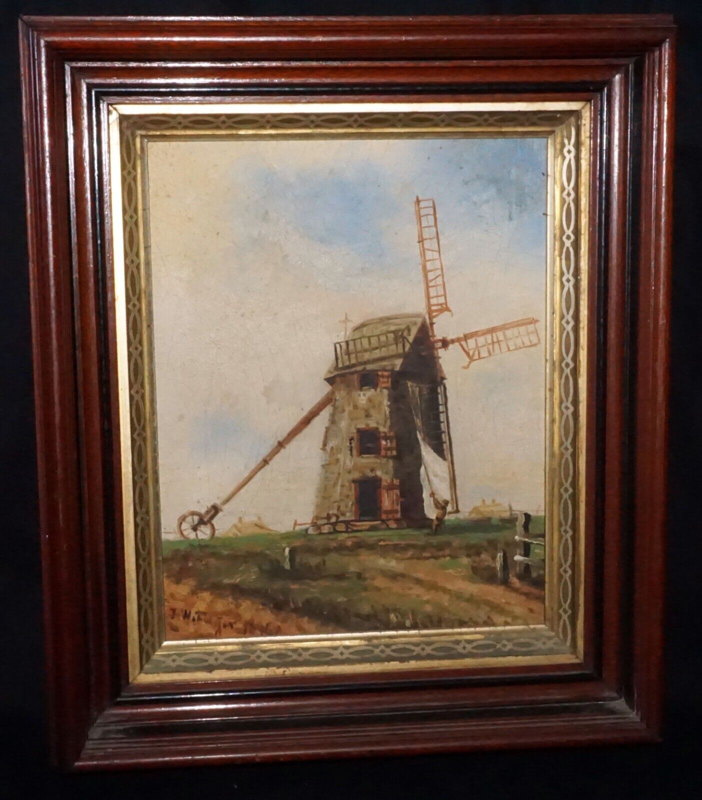 1896 US Oil Painting Old Nantucket Windmill James Walter Folger (1851-1918)(WoJ)