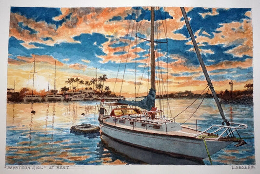 Hawaii Watercolor Painting "Sail Boat at Rest" by Larry Segedin #156