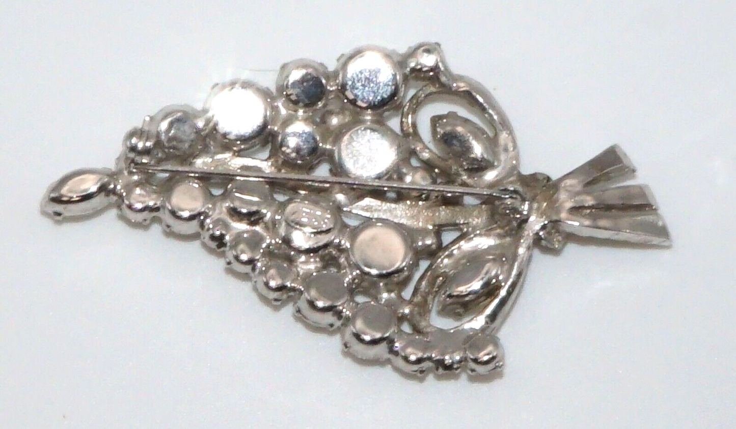 Vintage Silver Tone Rhinestone Brooch w Round & Marquise Stones (McC)