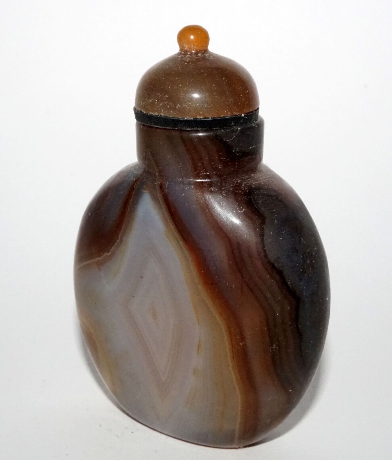 Vintage Chinese Banded Shadow Agate Snuff Bottle & Agate Stopper (LeS) G16