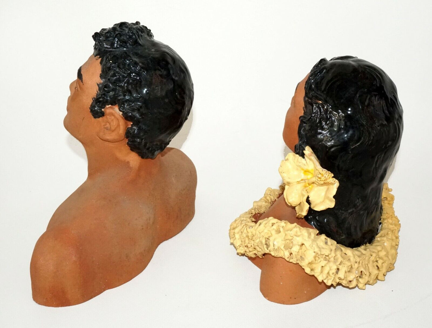 1950s Hawaii Painted Pottery Busts Kane & Wahine by Julene Honolulu Repair (BeG)