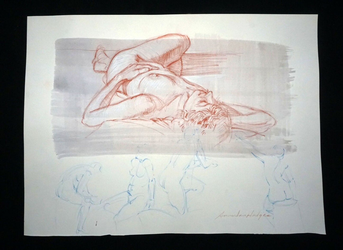 Hawaii Mixed Media Wash Painting Reclining Female Nude Snowden Hodges (Sho)#151