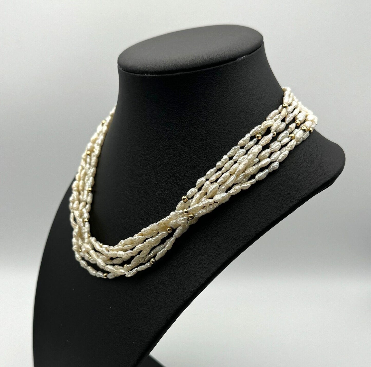 Vintage 8 Strand Seed Pearl Necklace 16" w 14k Gold Pierced Work Clasp (KnK)