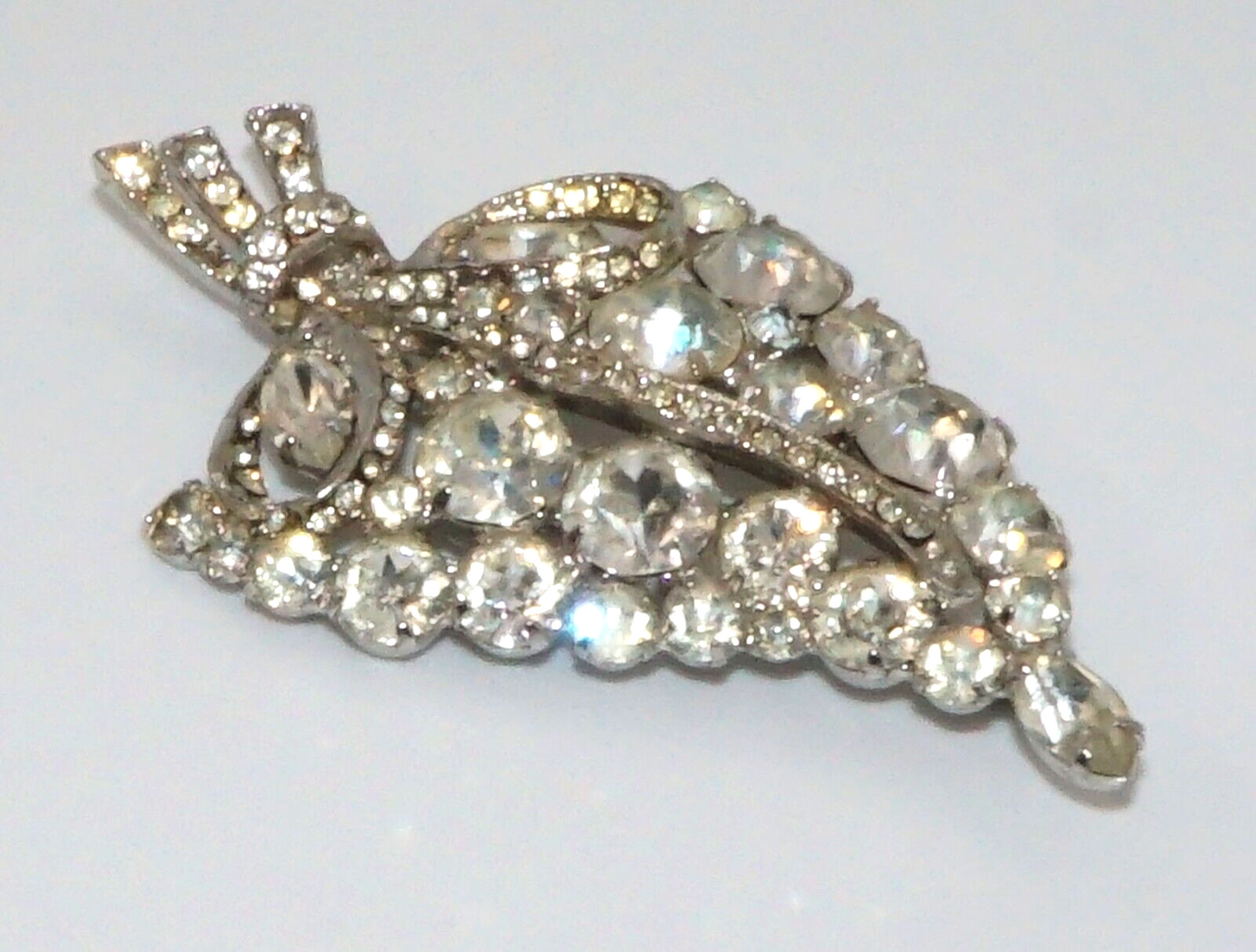 Vintage Silver Tone Rhinestone Brooch w Round & Marquise Stones (McC)