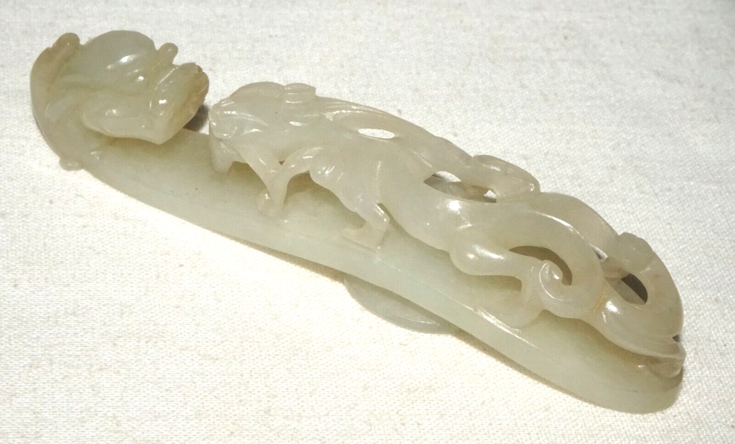 Antique Chinese Grey Green Nephrite Jade Dragon Belt Hook (UVi)#22