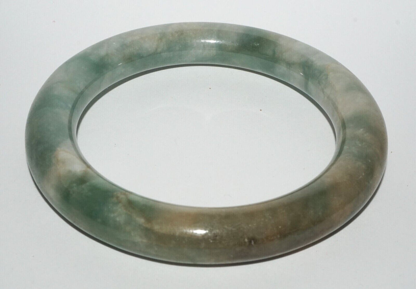 Vintage Chinese Mottled Green Jadeite Jade Bangle Bracelet (LeS) B6