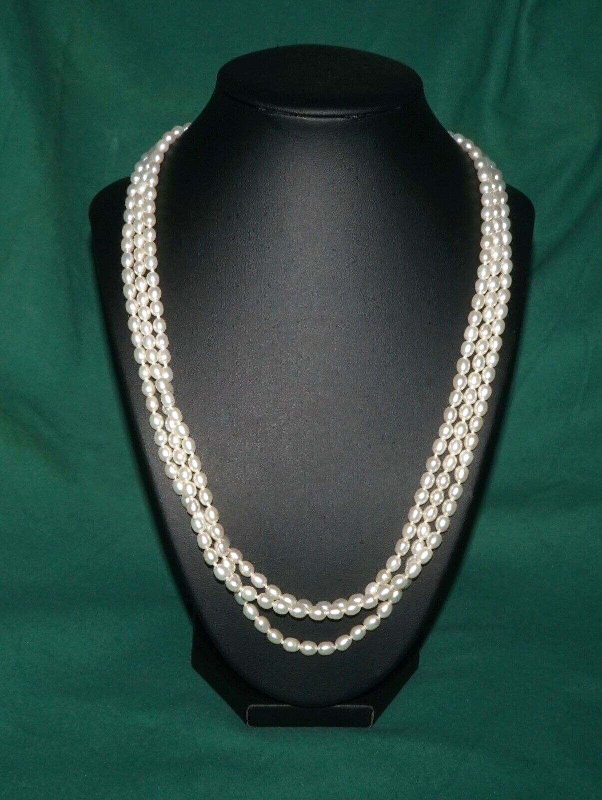 Vintage Triple Strand Oval Freshwater Pearl 26" Necklace w 18k Gold Clasp (AHB)