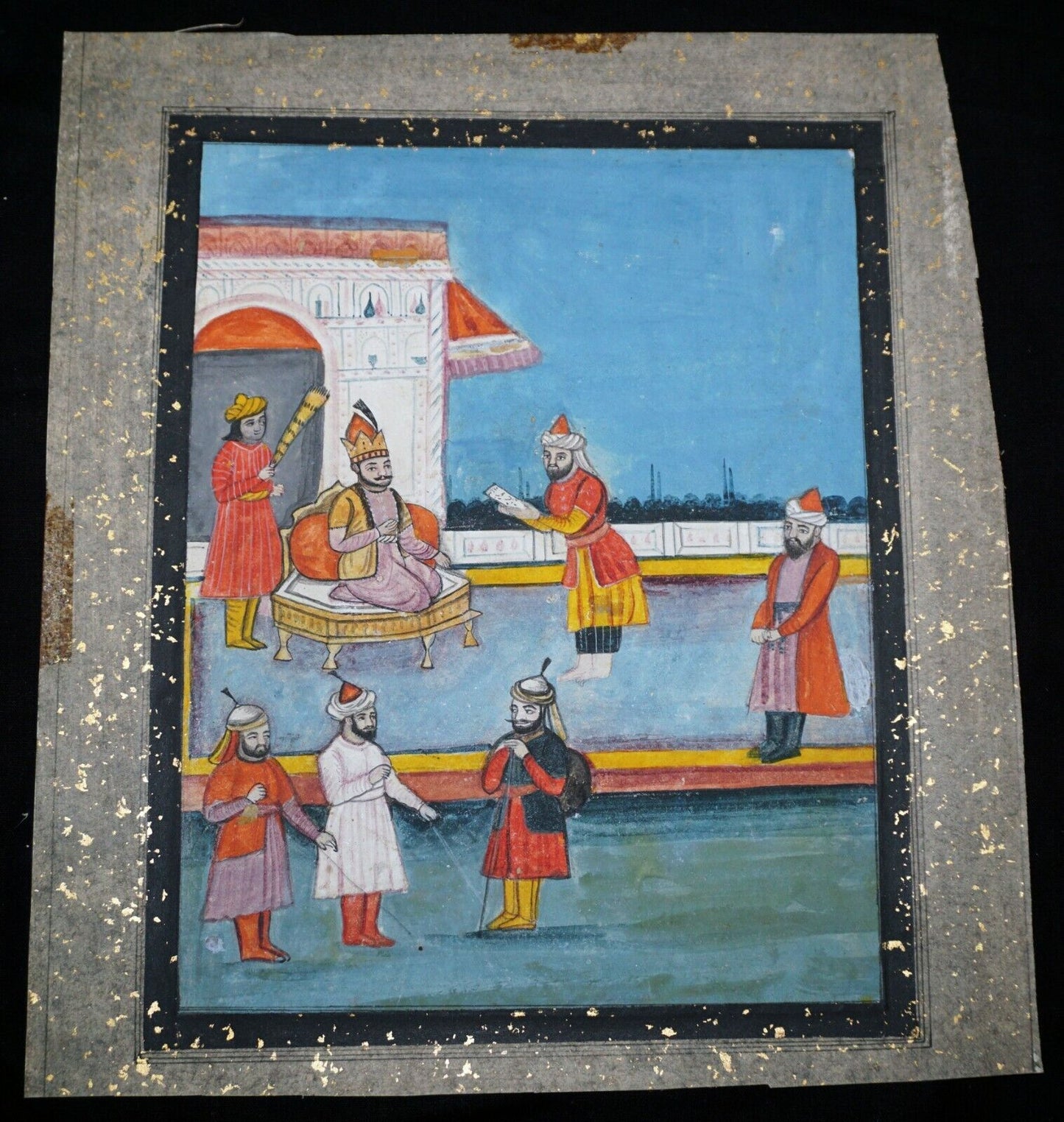 18/19C Indian Color Royal Court Scene Mogul Painting on Book Page (NiT) #7