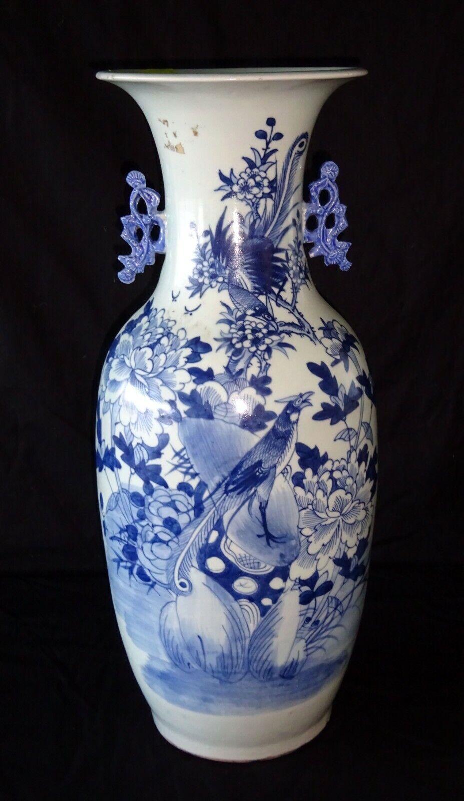 19C Chinese Large Porcelain B&W Vase w. Fanciful Bird & Flower Motif (HeN)#1 IC