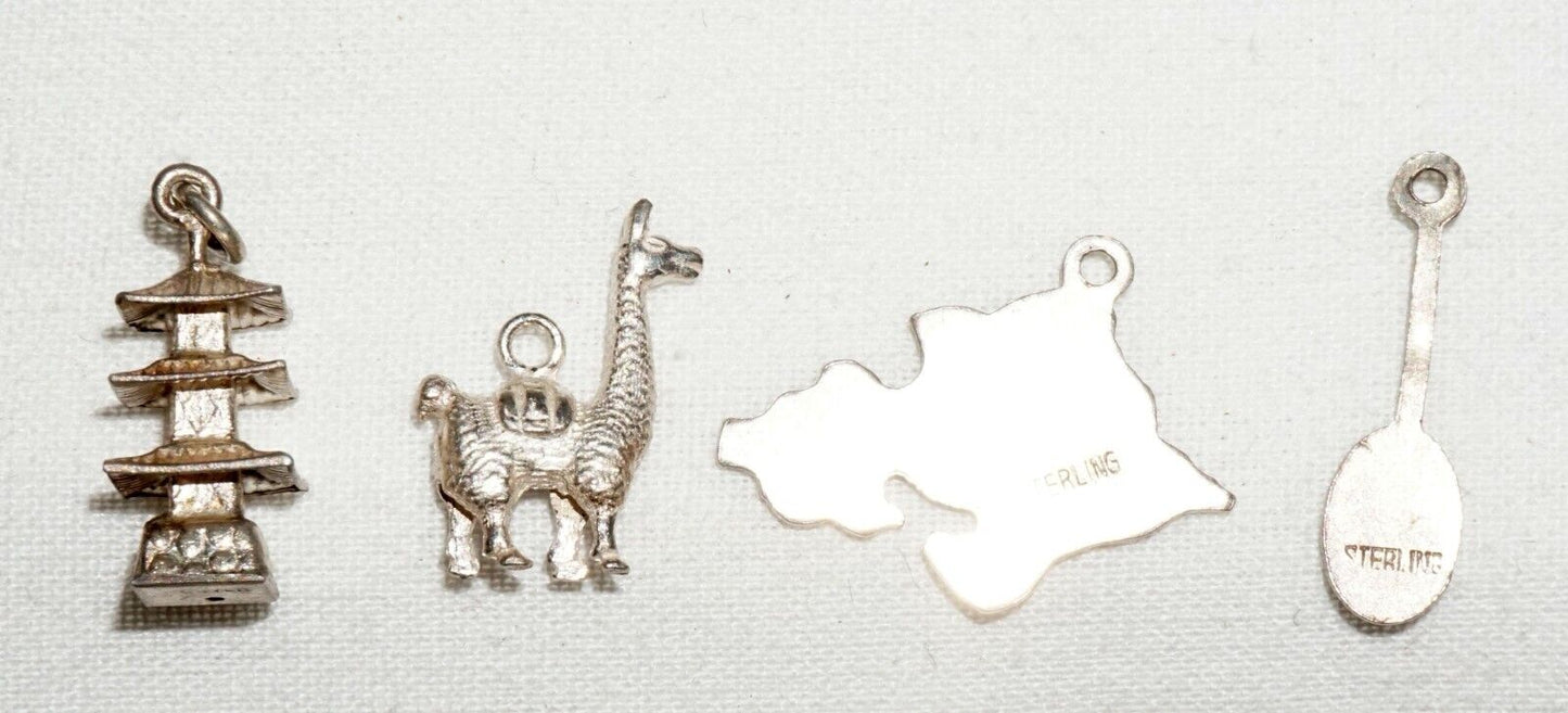 4Pc Vintage Silver Hawaii & World Mini Pendants Charms Oahu Paddle etc (BrM) L17