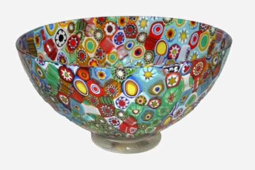 Vintage Italian Murano Millefiori Oval Footed Glass Bowl (MiM)