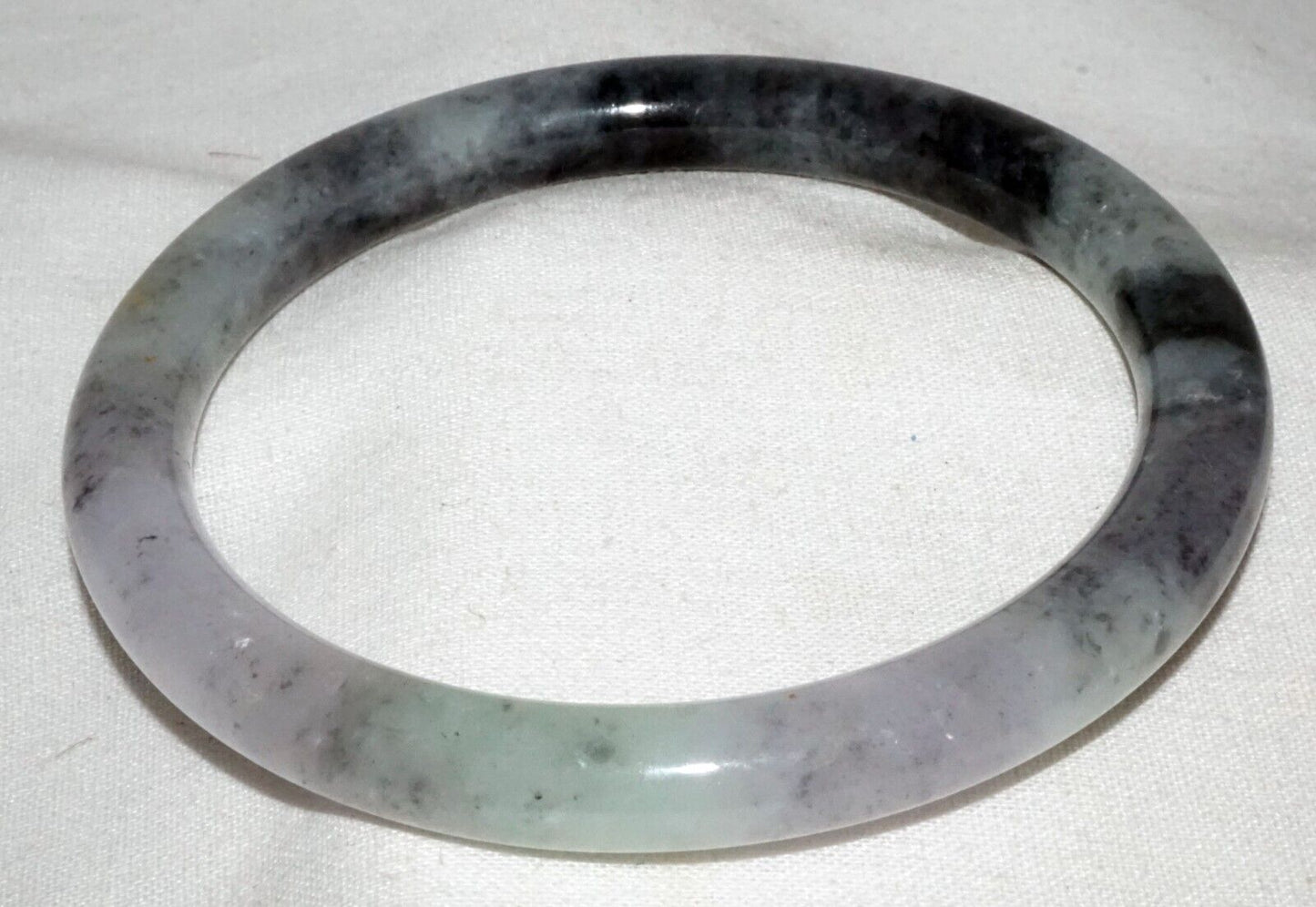 Vtg Chinese Mottled Grey Green Lavender Jadeite Jade Bangle Bracelet (LeS)L25