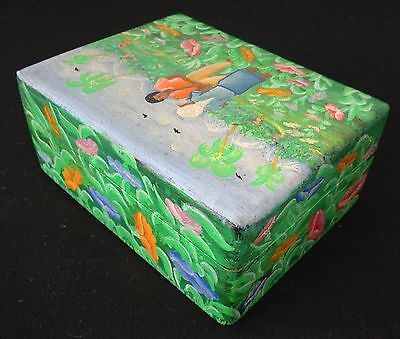 1980s Haitian Wooden Covered Boxes w. Painted Landscape Motif J.H. Wesner (Stea)