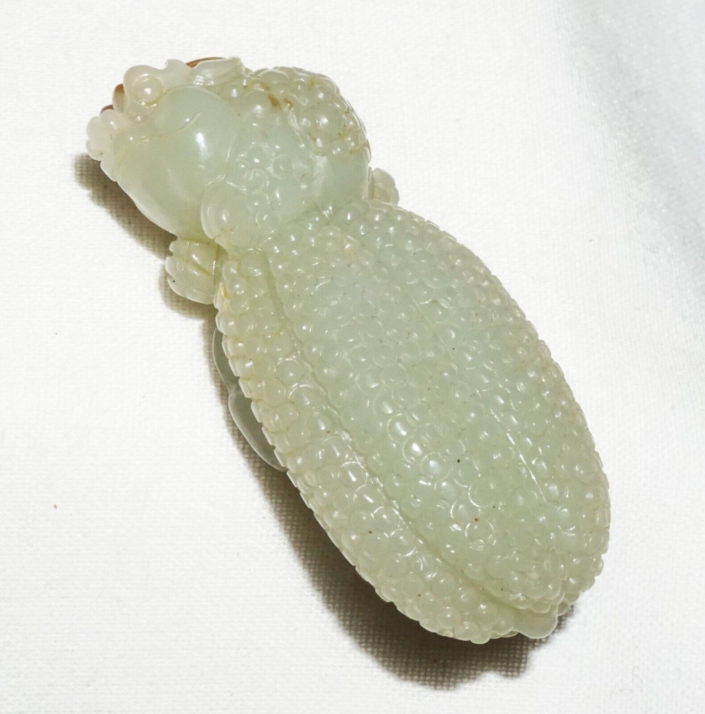 Vintage Chinese Grey Green Nephrite Jade Hand Piece Melon Jin Chan Lingzhi (---)