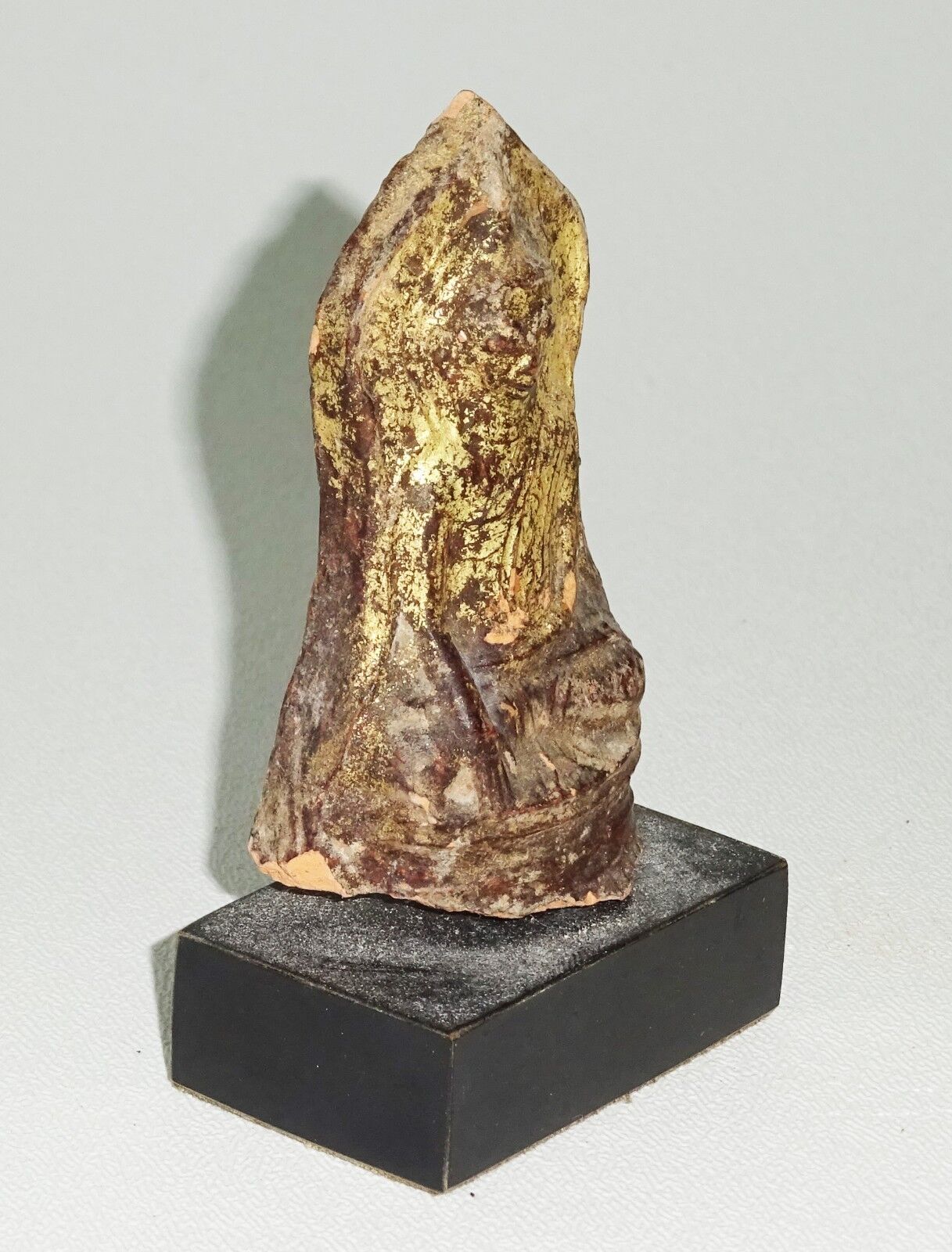 14C/15C Burmese Shan Gilt Pottery Buddha in Earth Touch Pose on a Stand (Mil)