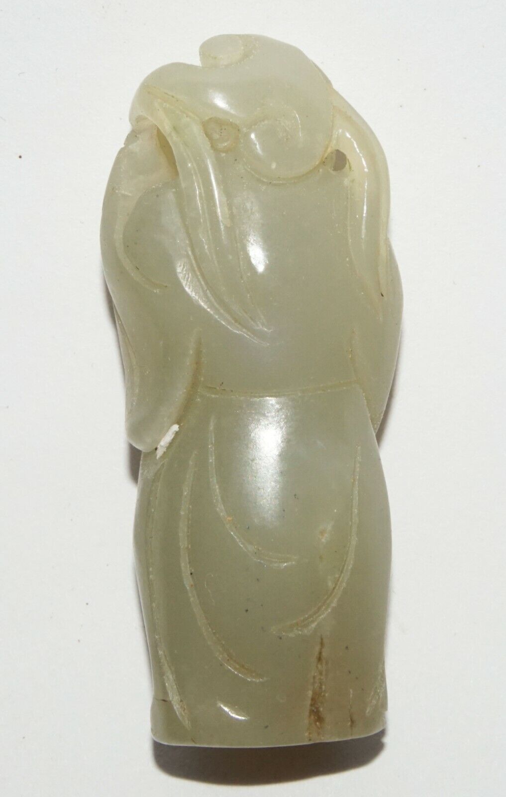 Vintage Chinese Pierced Nephrite Carved Standing Figure Holding Lingzhi (LeS) G3