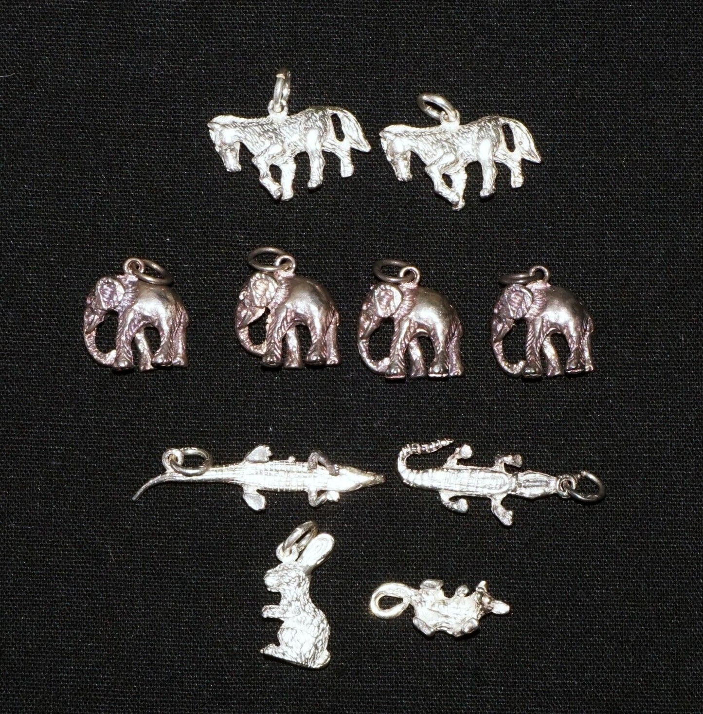 10Pc Sterling Silver Mini Animal Charm Pendants Crocodile Elephant Horse (NiD)