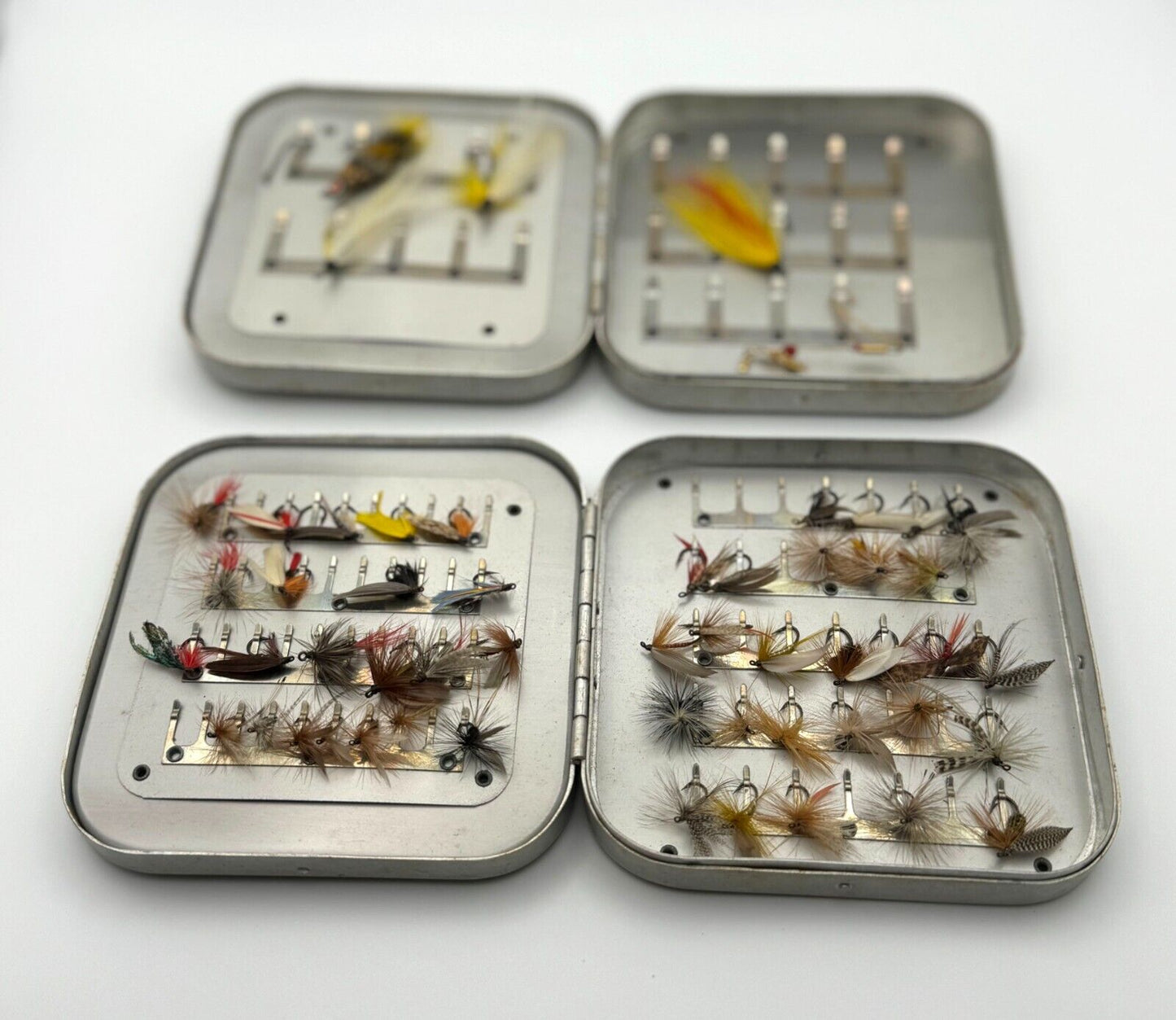 Vtg Collection Hand Tied Fish Flies-2 Wheatley Silmalloy Metal Fly Boxes (MiM)