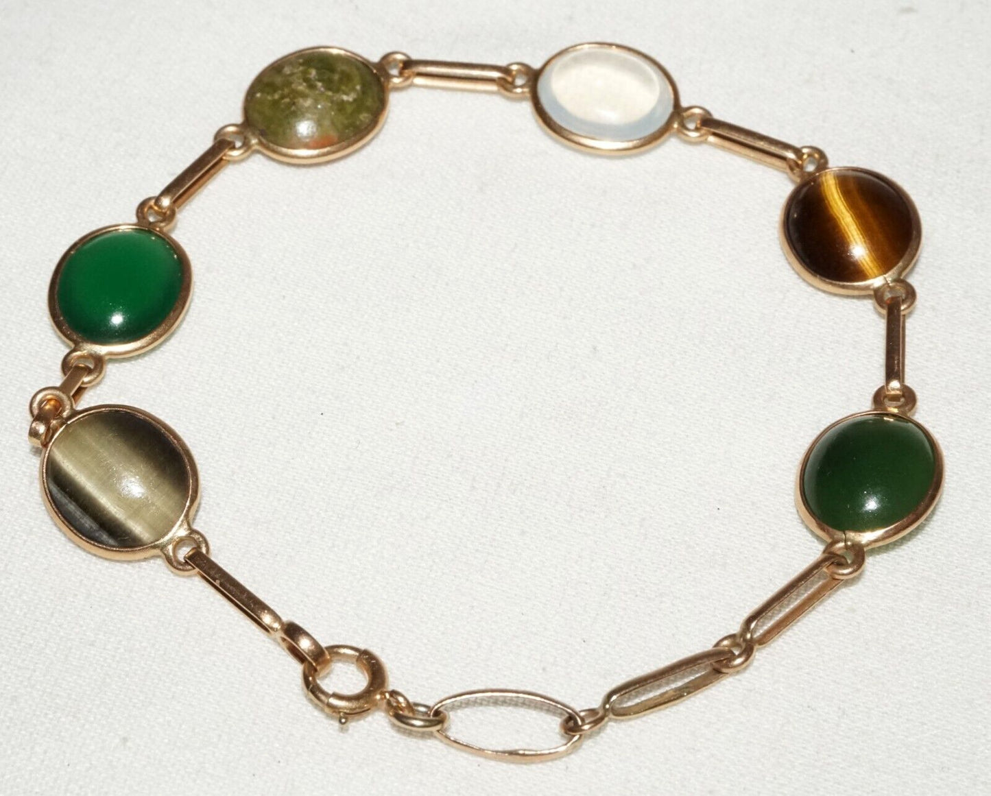 Vintage UK 9k Yellow Gold Link Bracelet w. 6x Gemstone Accents (KoS) L15