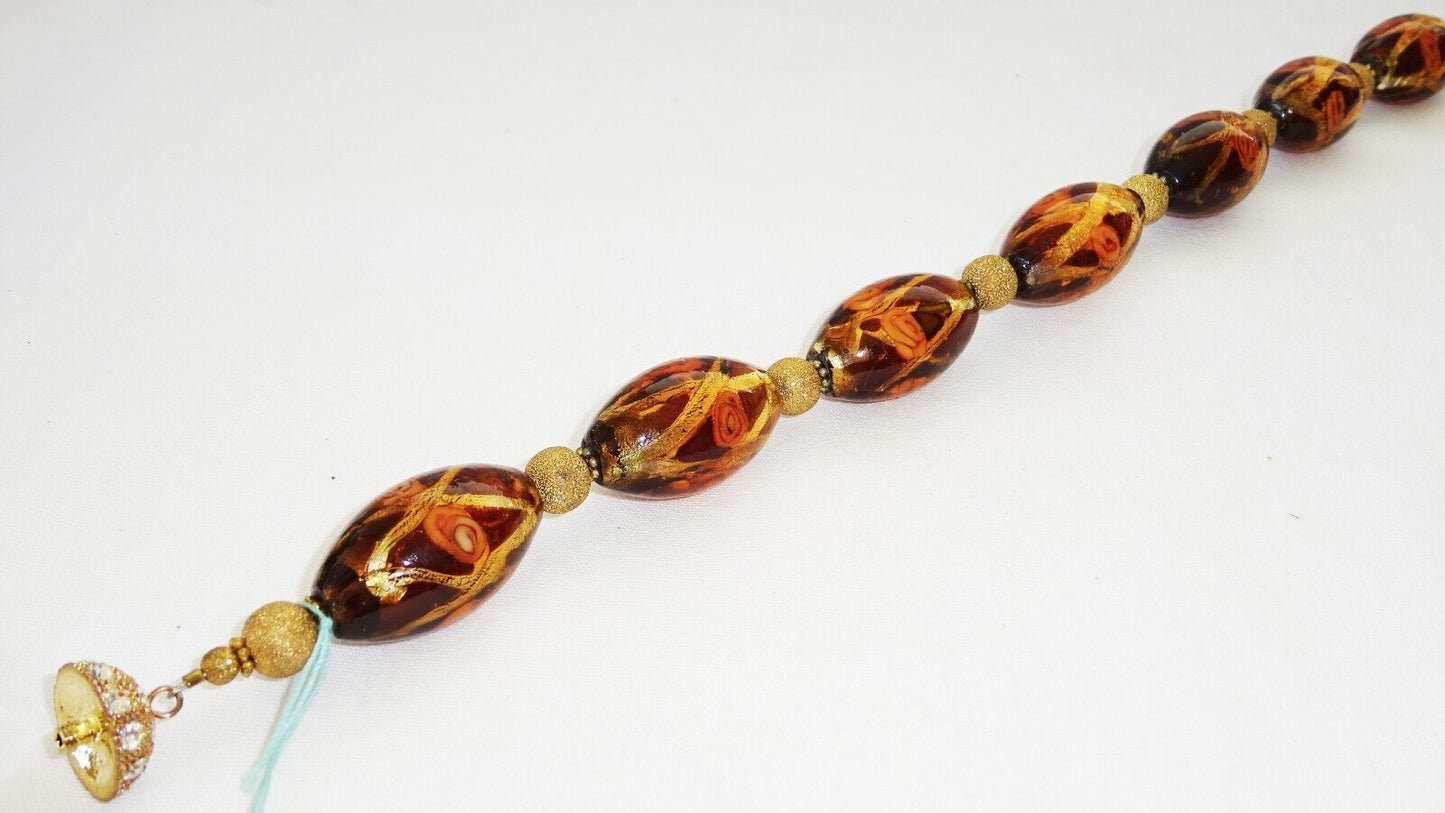 Vintage Hawaii Amber Color Glass Bead Necklace Designed by Russell Lowrey (Wel)