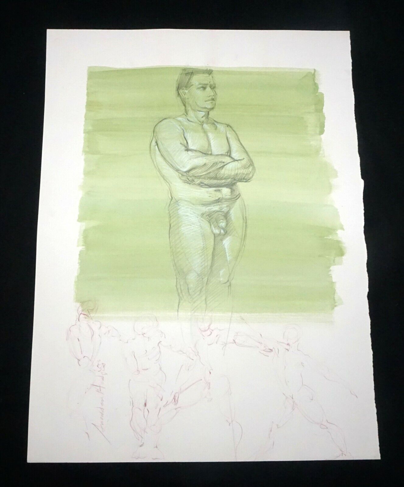 Hawaii Conte WC Wash Drawing Painting Standing Male Nude Snowden Hodges (Sho)#15