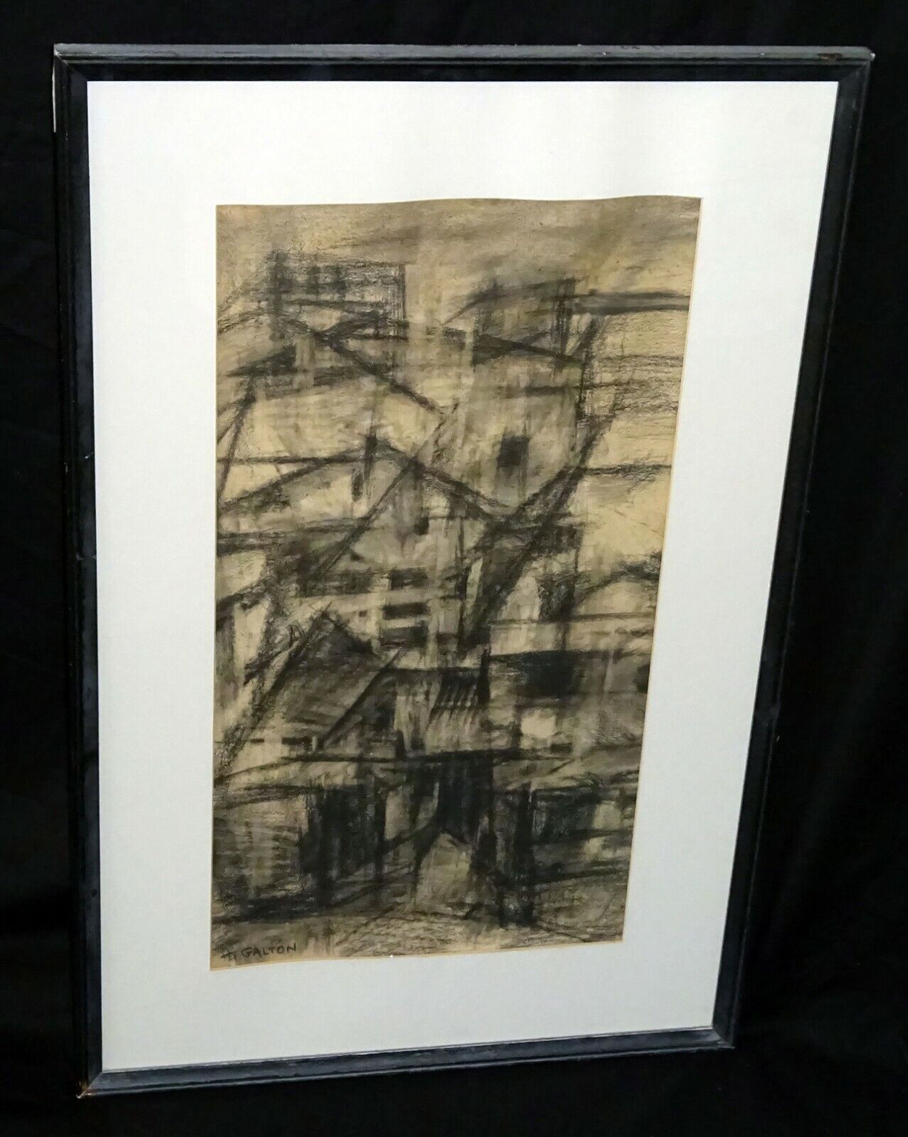 Austria US Charcoal Drawing Abstract Cityscape by Herta Galton (1914-2010)(ZiK)