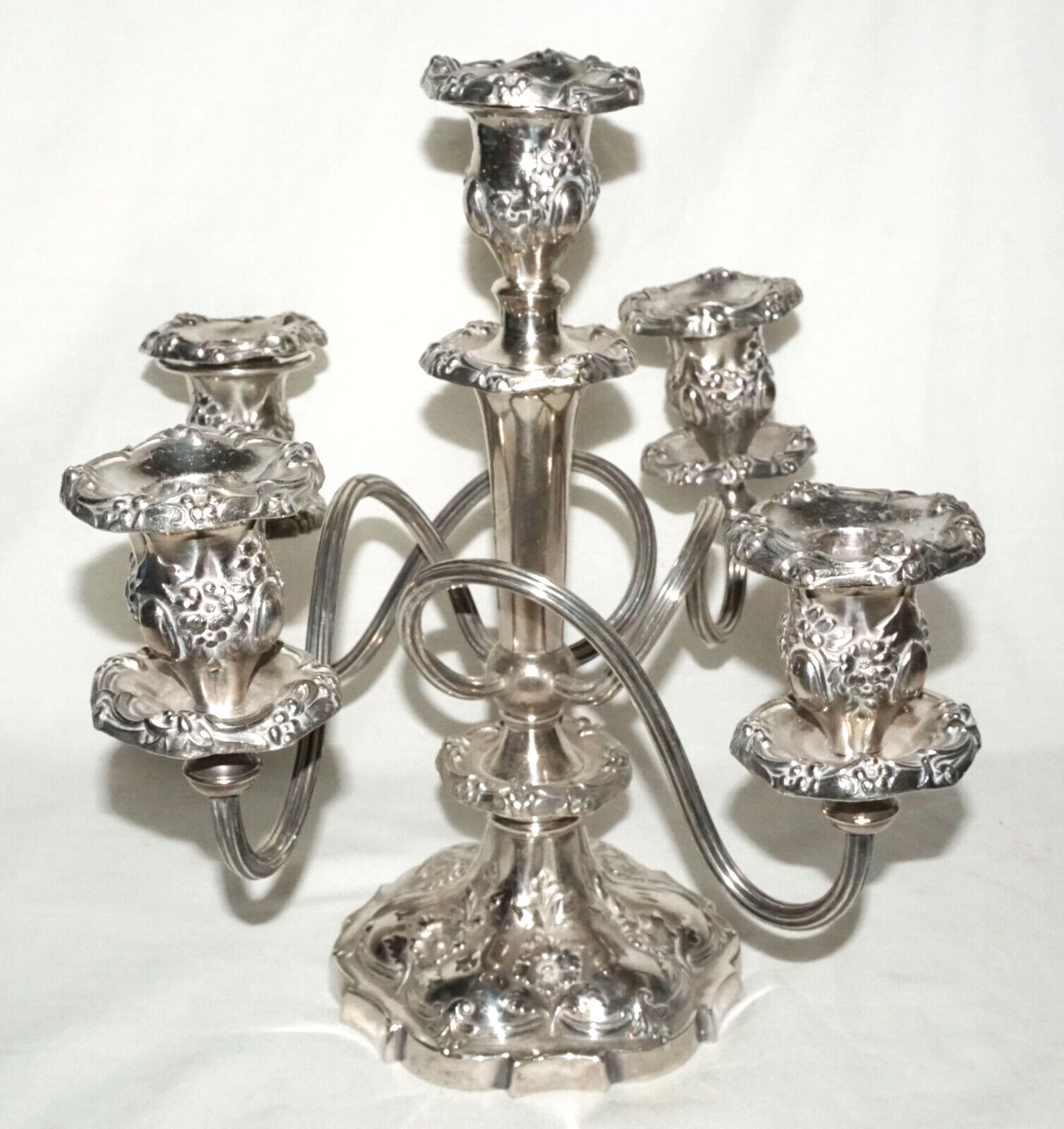 US Antique Silver Quadruple Plated Flower Motif Candelabra Meriden Company (KoS)