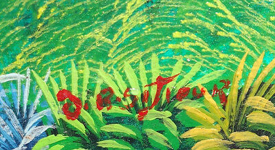 1980's Haitian Acrylic Mini Painting "Blue Jungle Rd" by illegible signed (Stea)