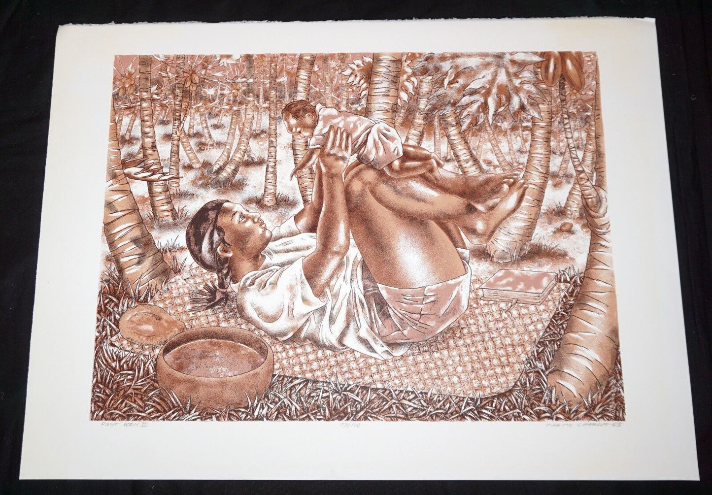 1985 Hawaii Litho Print 77/100 "First Born Baby II" by Martin Charlot (Mod)