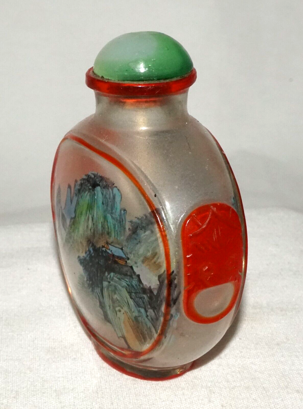 Vintage Chinese Reverse Painting Snuff Bottle w. Landscape Motif (FeH)