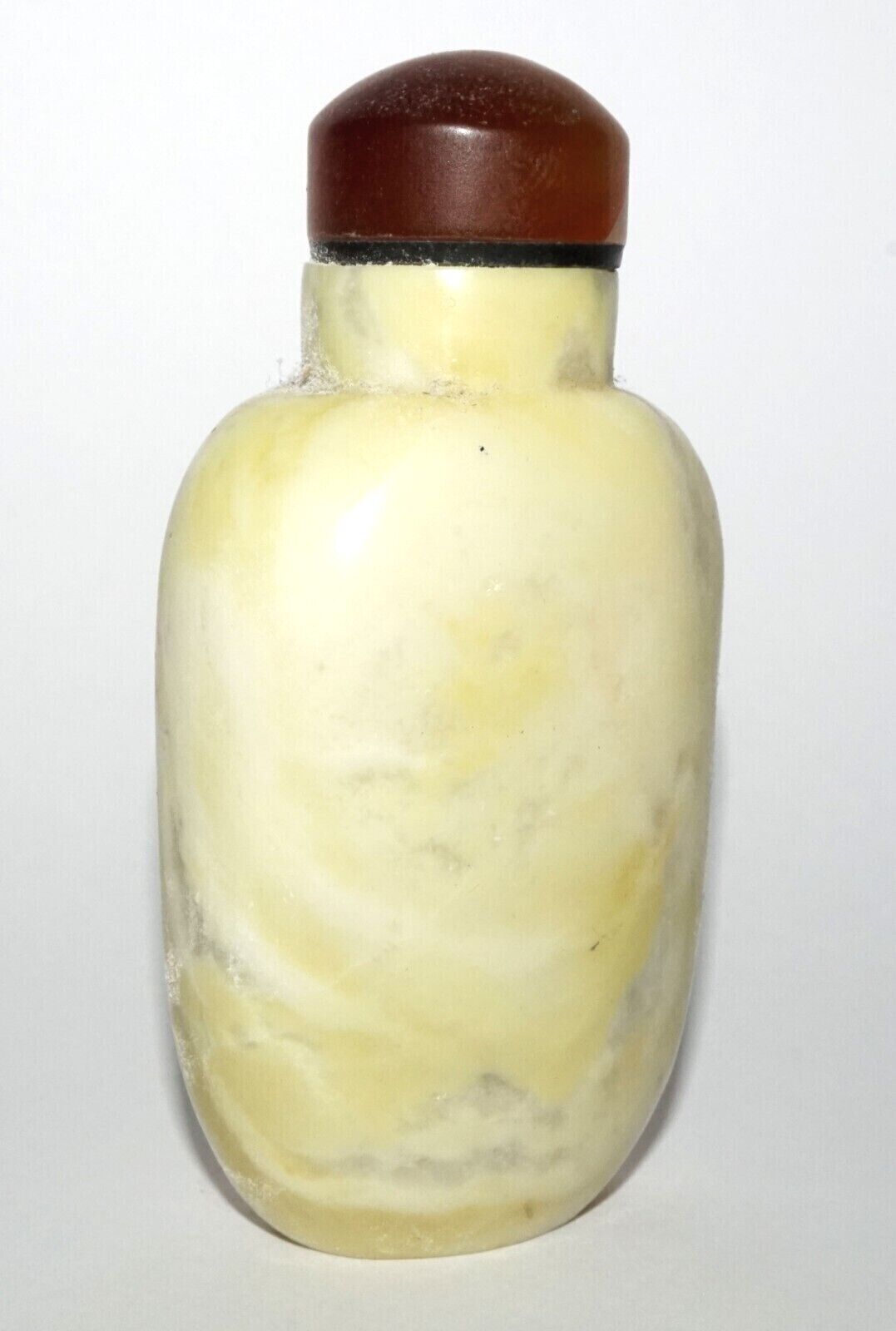 Vintage Chinese Yellow Hard Stone Carved Snuff Bottle w. Agate Stopper (LeS) G12