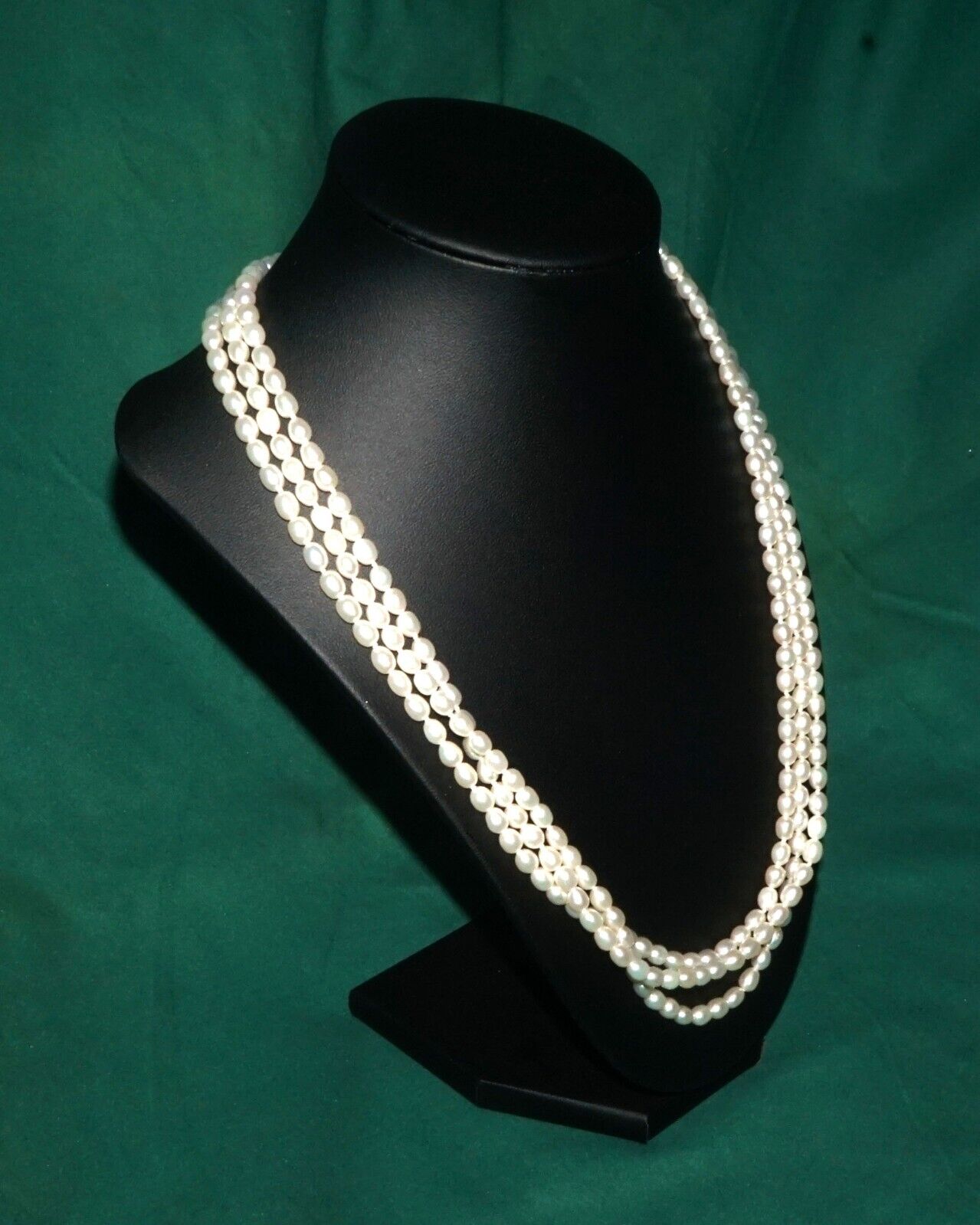 Vintage Triple Strand Oval Freshwater Pearl 26" Necklace w 18k Gold Clasp (AHB)