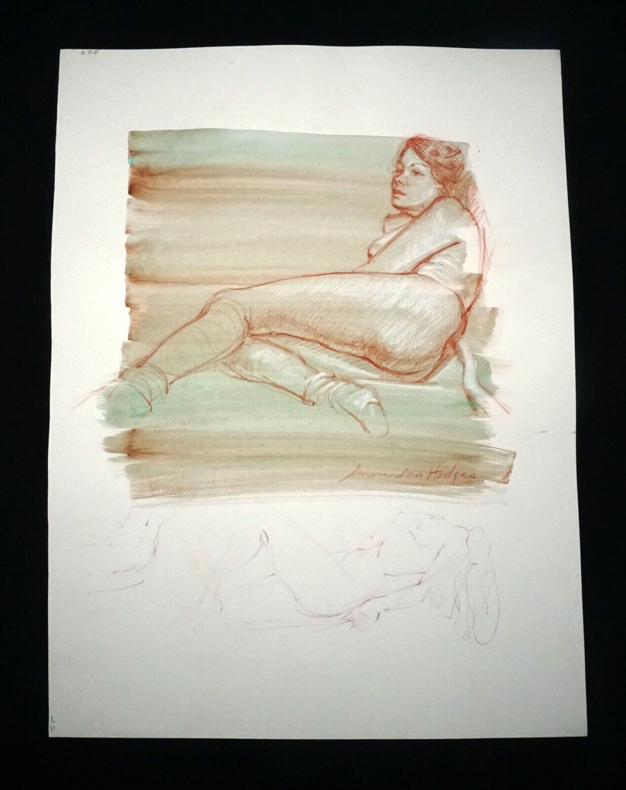 Hawaii Mixed Media Wash Painting Reclining Female Nude Snowden Hodges (Sho)#139