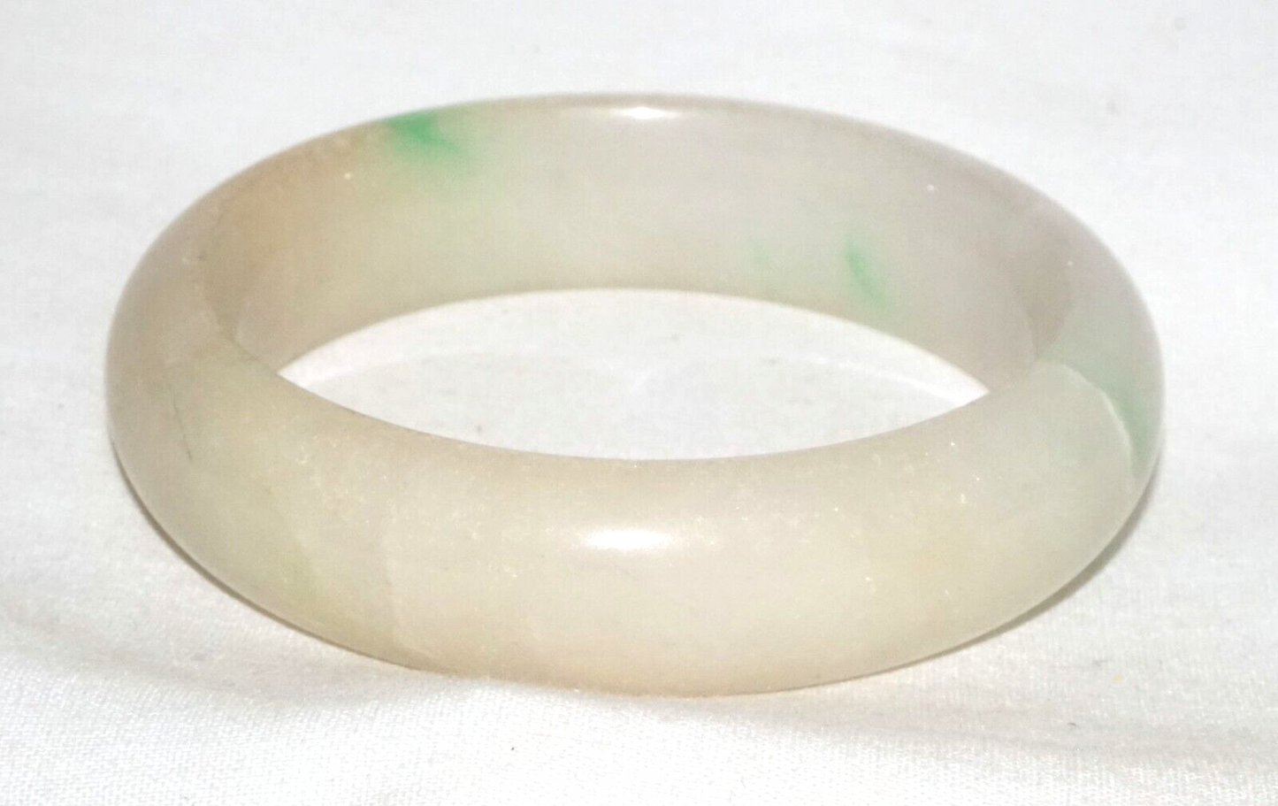 Vintage Chinese Yellowish Off White & Green Jadeite Jade Bangle Bracelet (InS#L3